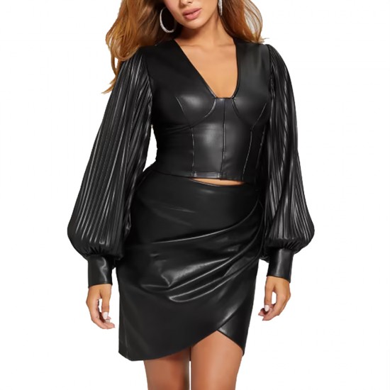 GUESS LS LANI PLEATED PU TOP ΜΠΛΟΥΖΑ ΓΥΝΑΙΚΑ GUESS LS LANI PLEATED PU TOP ΜΠΛΟΥΖΑ ΓΥΝΑΙΚΑ