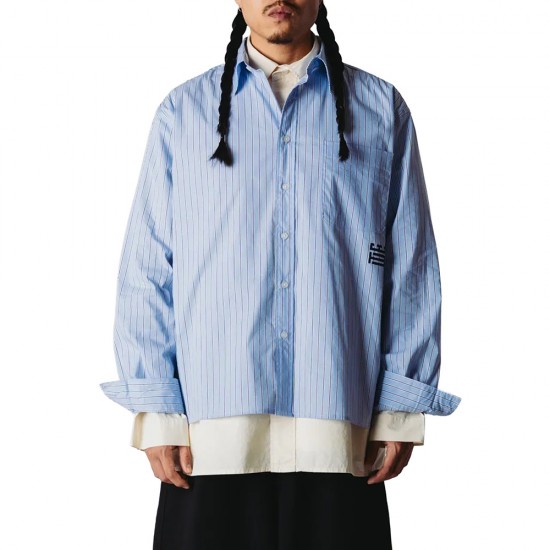 WOODBIRD WBBuzo Warp Stripe Shirt BLUE-WHITE