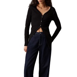 CALVIN KLEIN WOVEN LABEL RIB CARDIGAN