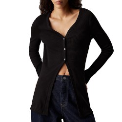 CALVIN KLEIN WOVEN LABEL RIB CARDIGAN