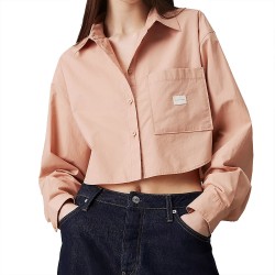 CALVIN KLEIN WOVEN LABEL CROPPED SHIRT